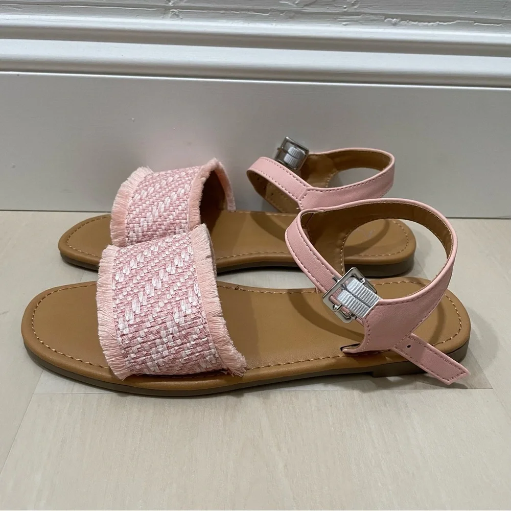 NIB Sugar Girl's Youth Size 4 Kid's Santine 2 Pink Flat Sandals Ankle Strap